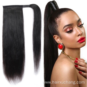 High Quality Wrap Around And Drawstring Ponytail Hair Extension Straight Long Ponytail Human Hair